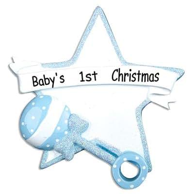 Snowfall Creations 2024 Baby's First Christmas Ornament Blue Star And Rattle (photo 2)