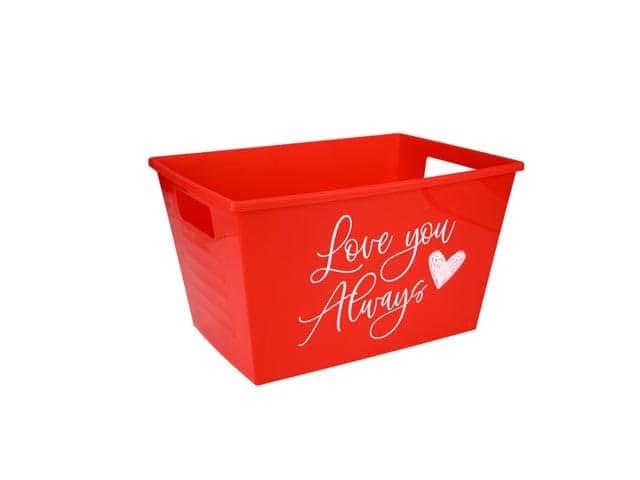 BabyOneStop Valentines Day Rectangular Plastic Bins with Handles, Red and Pink, Set of 2, 12 x 8.5 x 7 inches