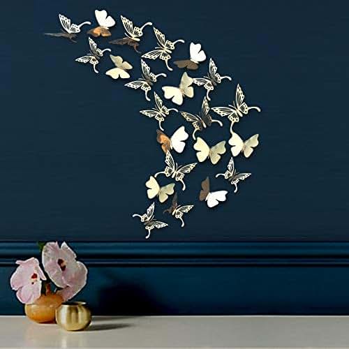 Pinkblume Champagne Gold Butterfly 3D Wall Decals for Home Decor