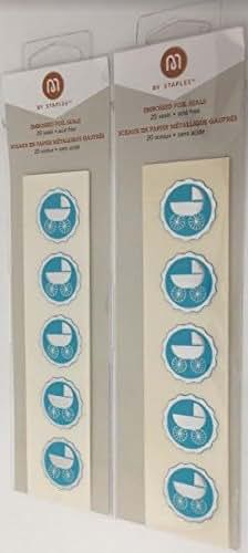 BabyOneStop M Embossed Foil Seal Stickers, Baby Carriage Shower Invitations, Turquoise Blue, 20 Pack