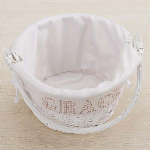 Personalization Universe Personalized Gingham Name Easter Basket – Custom Hand-Woven White Basket – Embroidered Easter
