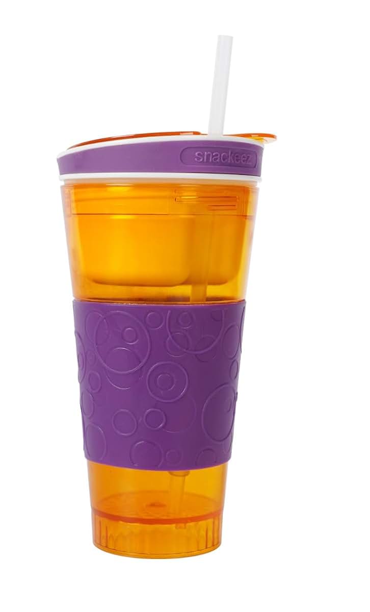 Snackeez Travel Snack & Drink Cup with Straw, 16 oz