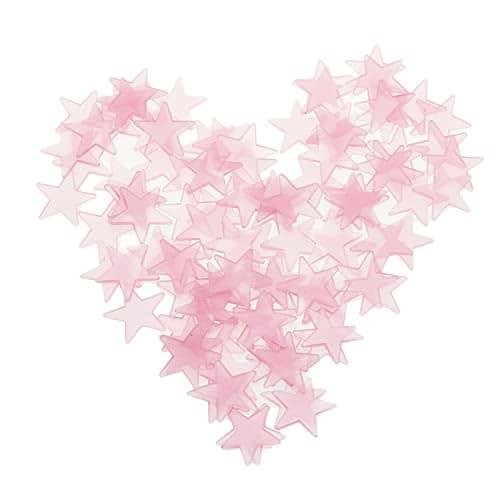 BabyOneStop 100pcs 3cm Glow Stickers Stars for Ceiling and Walls, Pink Luminous Wall Stickers for Kids Rooms