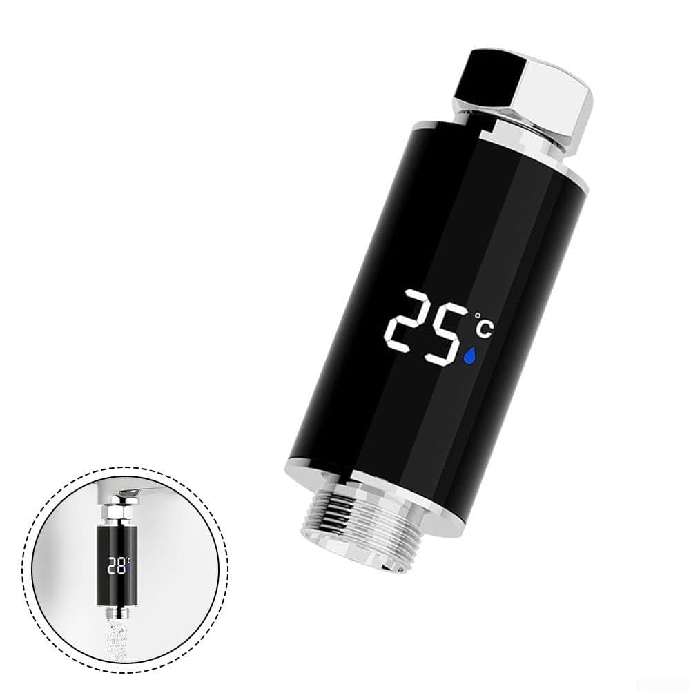 BabyOneStop LED Temperature Indicator Shower Head with Real-Time Display, Black and Silver