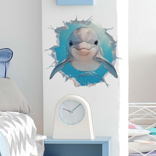 RoyoLam Smiling Dolphin Broken Wall Decal Sea Animal Nursery Sticker