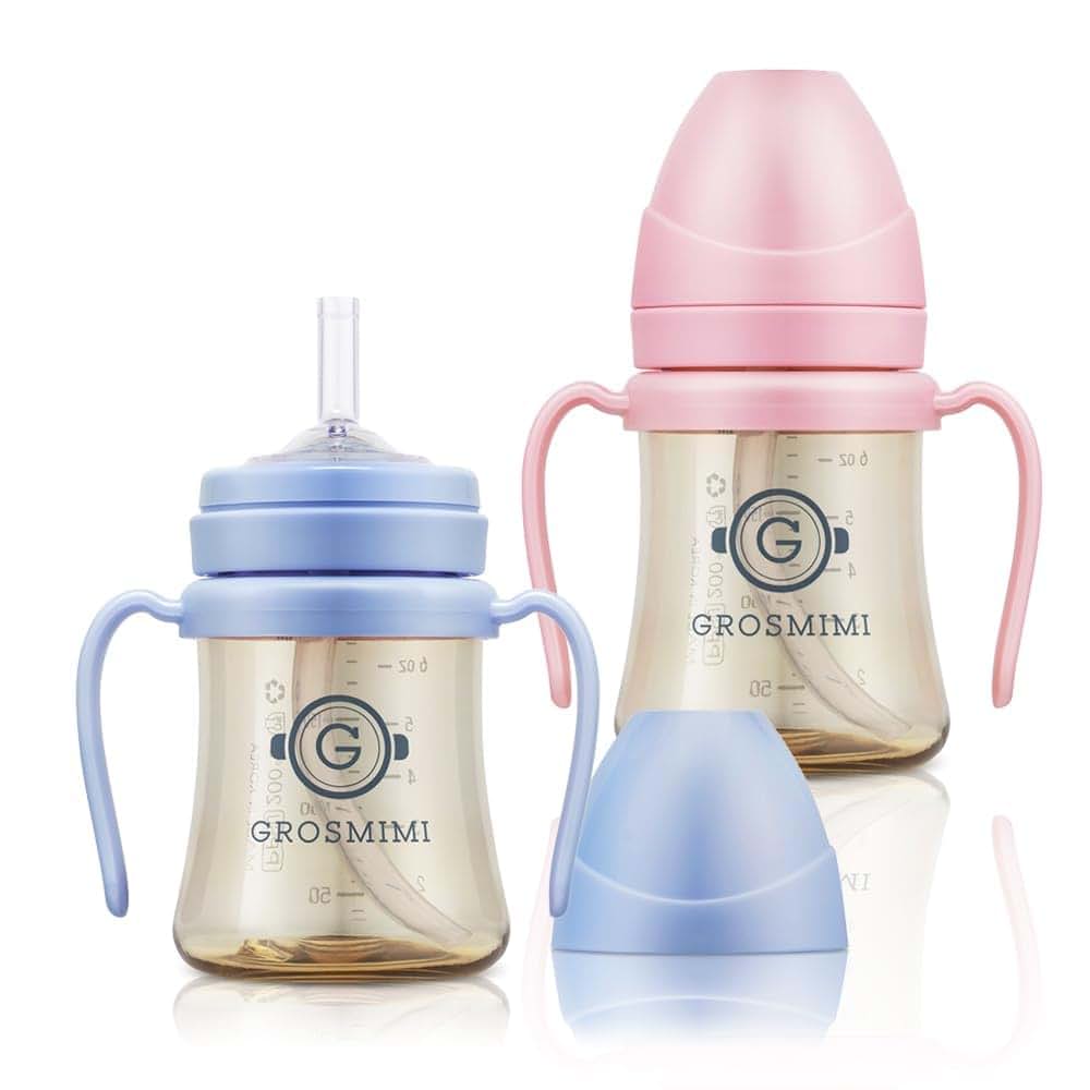 GROSMIMI Spill Proof Sippy Cup with Straw and Handle, PPSU, 6 oz 2-Pack