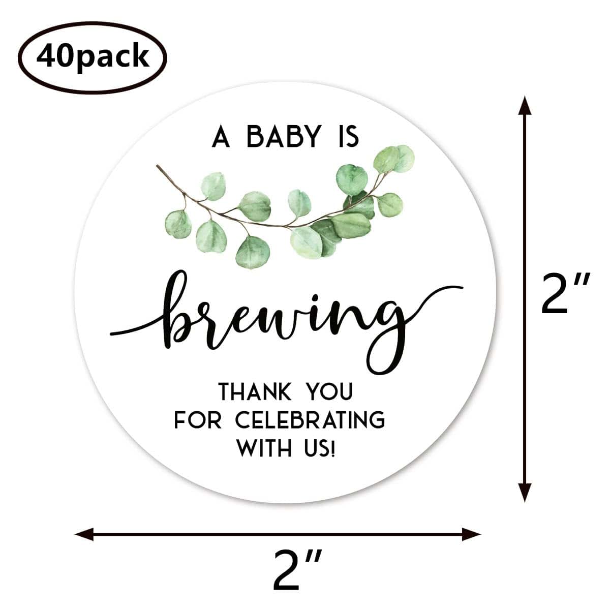 Greenery A Baby Is Brewing Thank You Stickers | 2 Inch Labels, 40-Pack