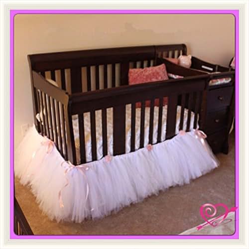 YEP Handmade Tulle Crib Skirt in White for Girl/Boys, Birthday Party Decoration,Baby Shower&Baby Room Decorative 16inch (photo 4)
