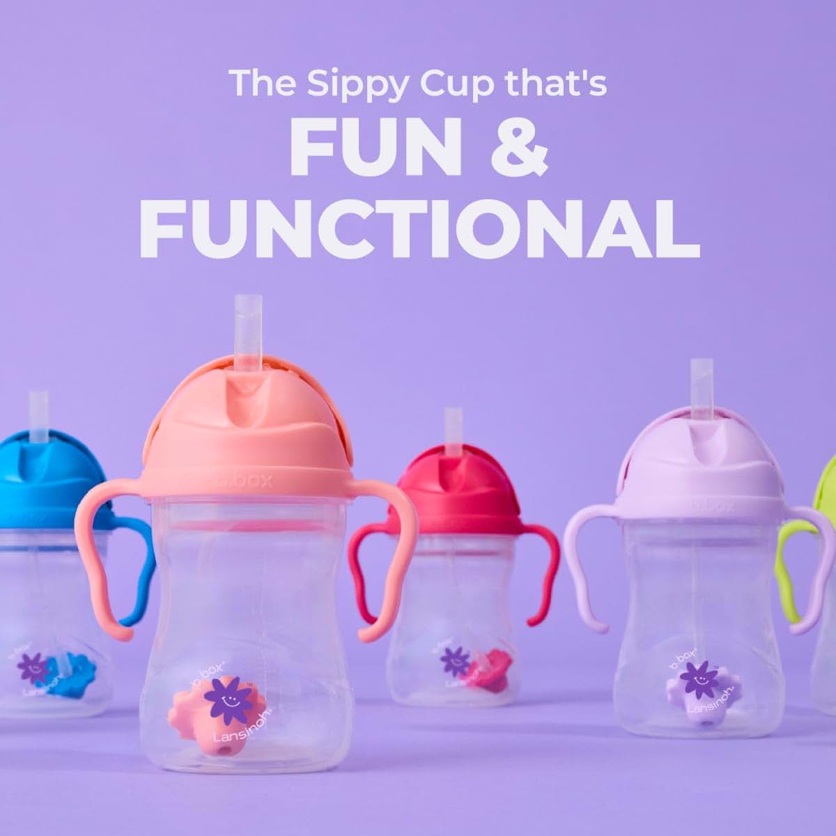 B.box + Lansinoh Weighted Straw Sippy Cup 2 Pack, Tutti Frutti & Raspberry