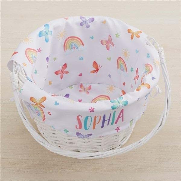 Personalization Universe Watercolor Brights Personalized Easter Basket – Hand-Woven White Basket – Personalized Easter