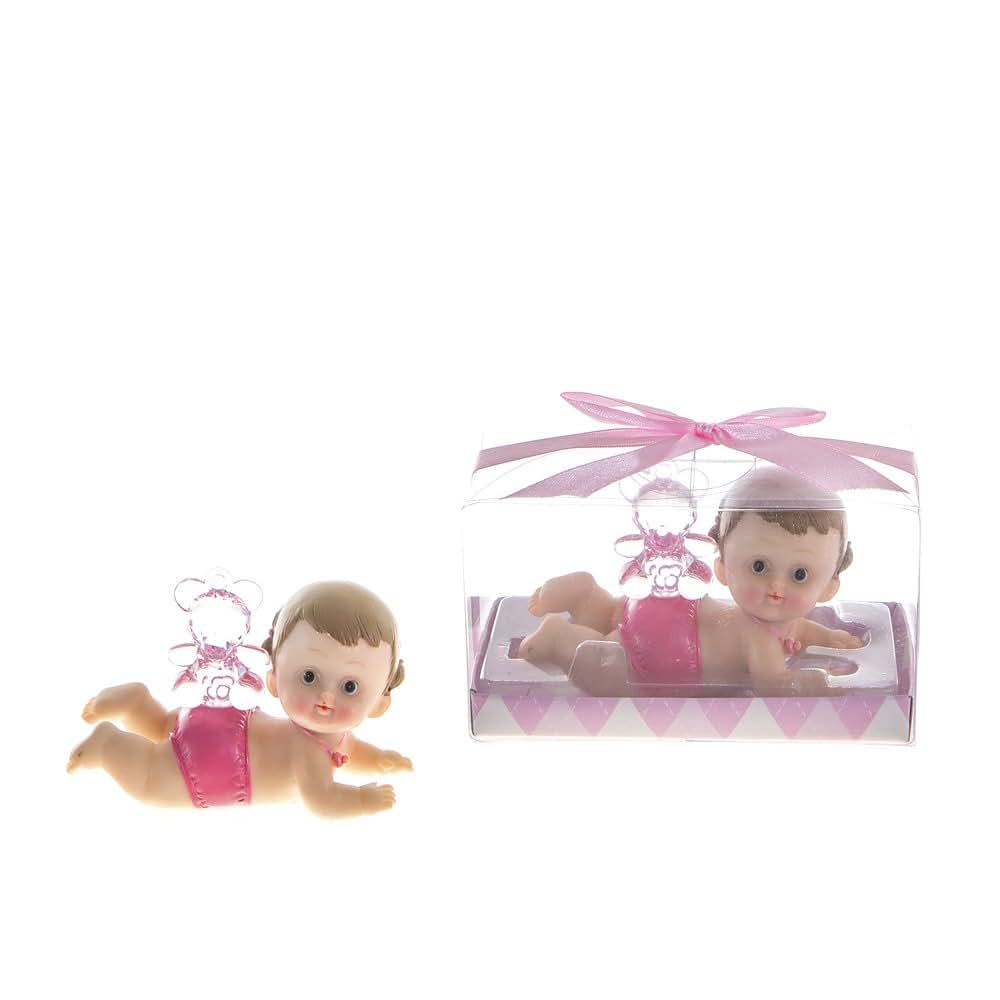 Lunaura Baby Keepsake Pink Baby Laying with Teddy Bear Favors Set of 12