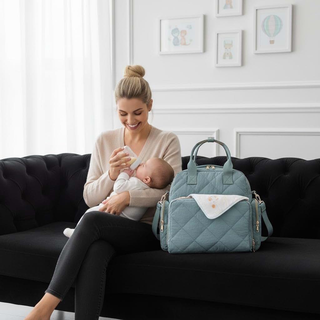 Tristan Home Quilted Diaper Bag Backpack – Insulated Pockets for Travel
