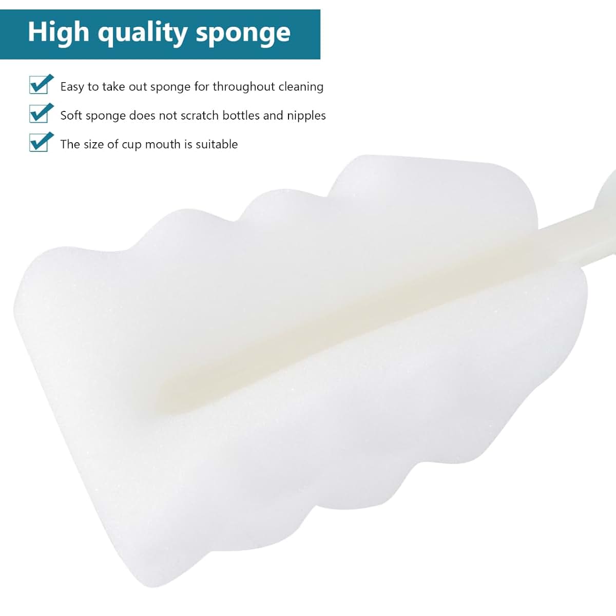 Kisangel 2pcs Sponge Bottle Brush with Handle, Soft Non-Scratch Sponge for Baby Bottles, Nipples, Pump Parts
