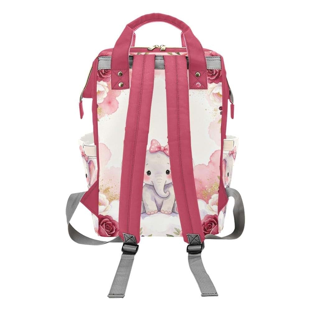 NZOOHY Pink Floral Elephant Personalized Diaper Bag Backpack Custom Name Large Capacity Diaper Backpack Travel Daypack (photo 4)