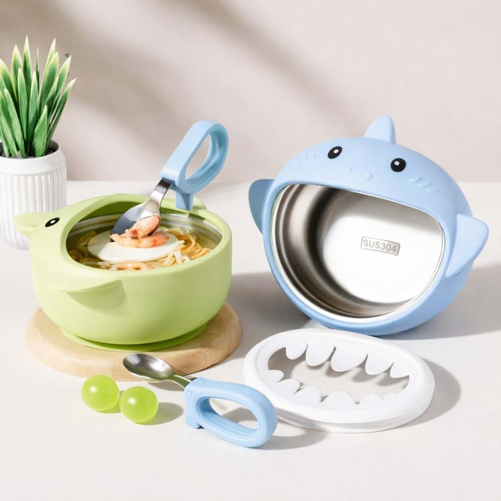YumYum LLC Silicone Suction Baby Bowl With Stainless Steel Insert And Utensils
