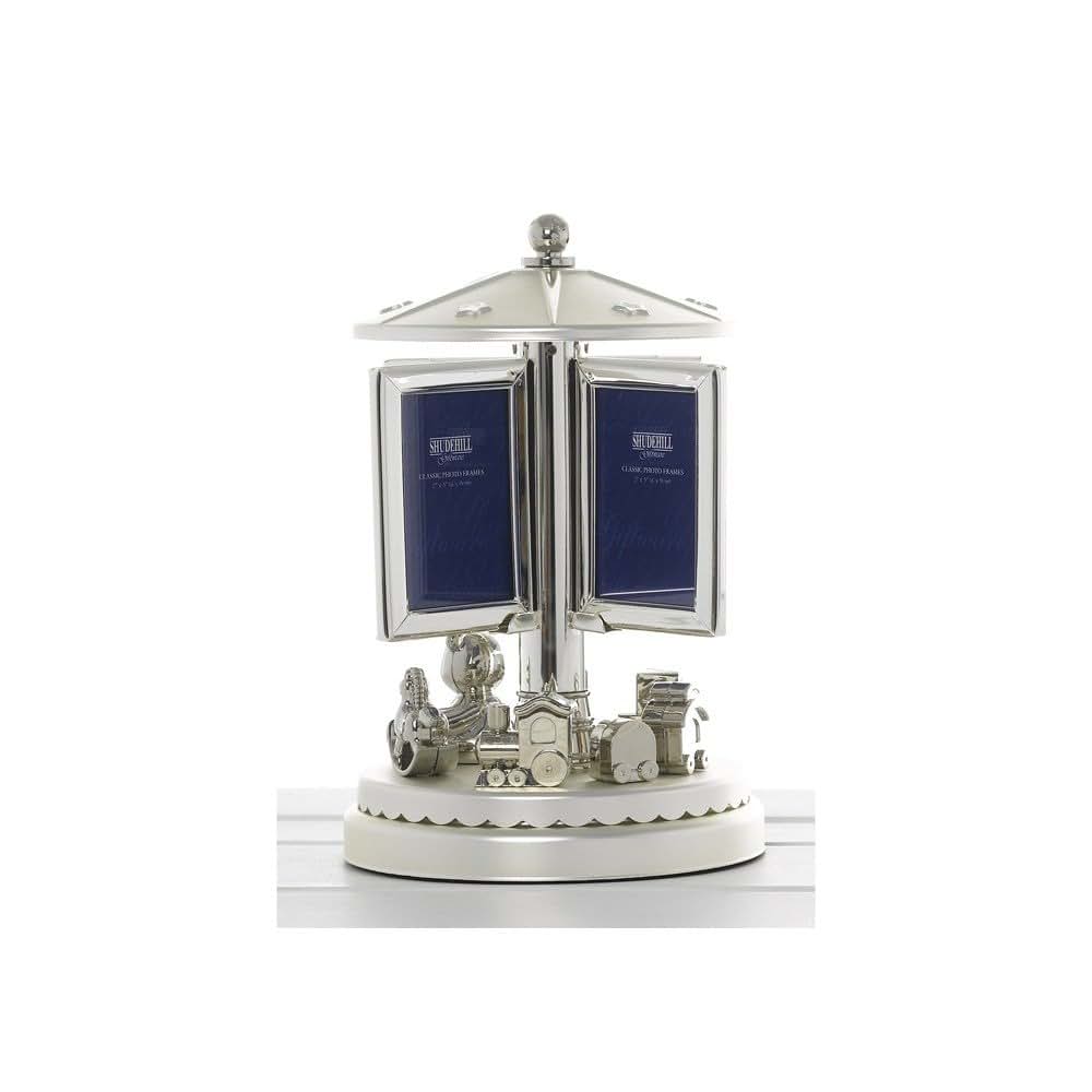 Shudehill Giftware Teddy Roundabout Revolving Silver Musical Nursery Photo Frame