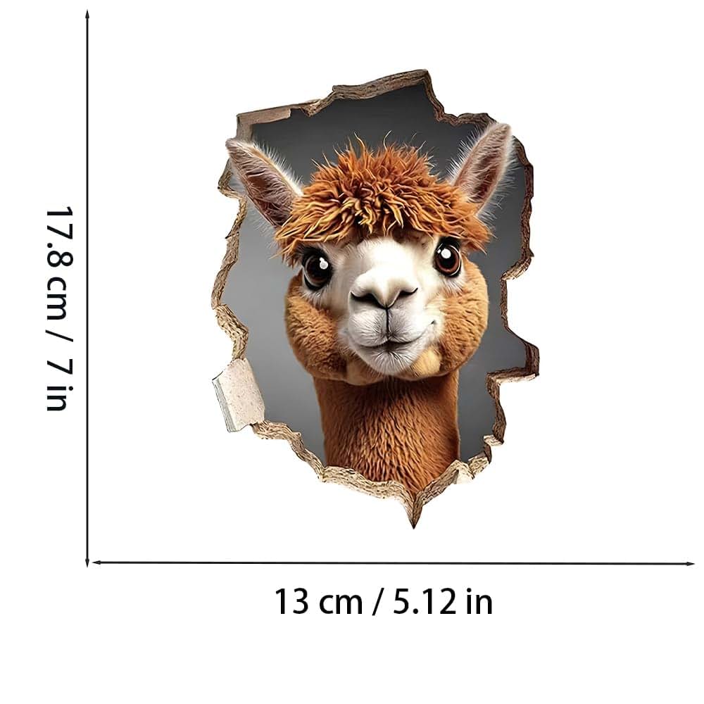 3D Alpaca Vinyl Wall Decals, Waterproof 2-Pack for Bedroom Decor