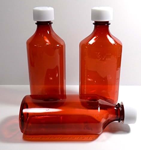 RX Bottle Supply Graduated Oval 16 Ounce Amber Plastic Medicine Bottles, 25 Pack