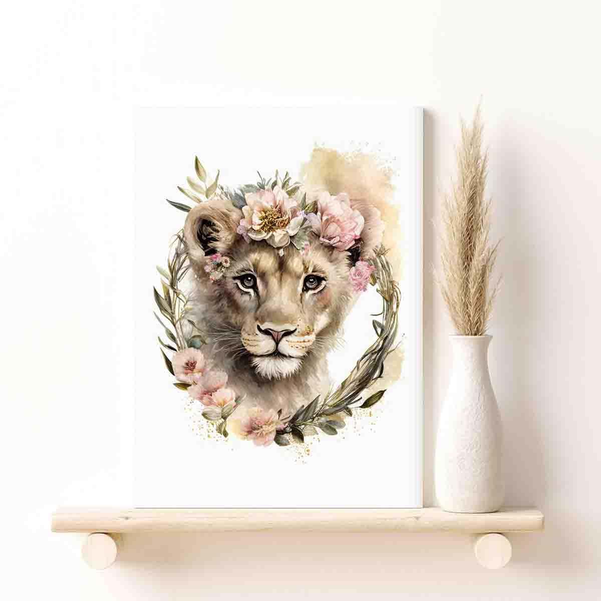 STRRAW Baby Lion Cub Poster Animal Prints - 16"x24" Canvas Print With Frame