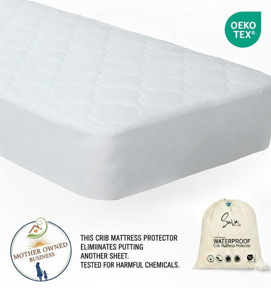 SavaKids Quilted Cotton Waterproof Crib Mattress Protector Sheet