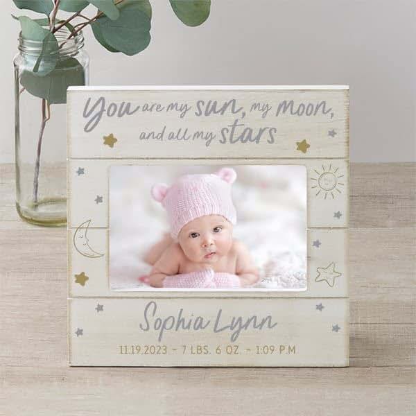 Personalization Universe Baby Celestial Personalized Baby Shiplap Frame- 4" x 6" Horizontal