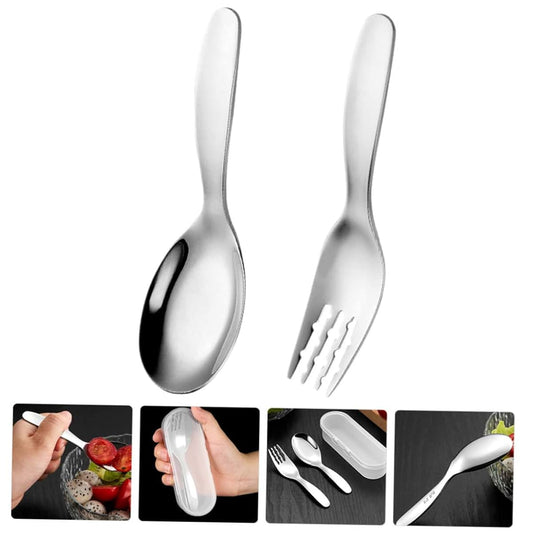 BabyOneStop Children Fork and Spoon Training Tableware Set, Stainless Steel with Storage Box