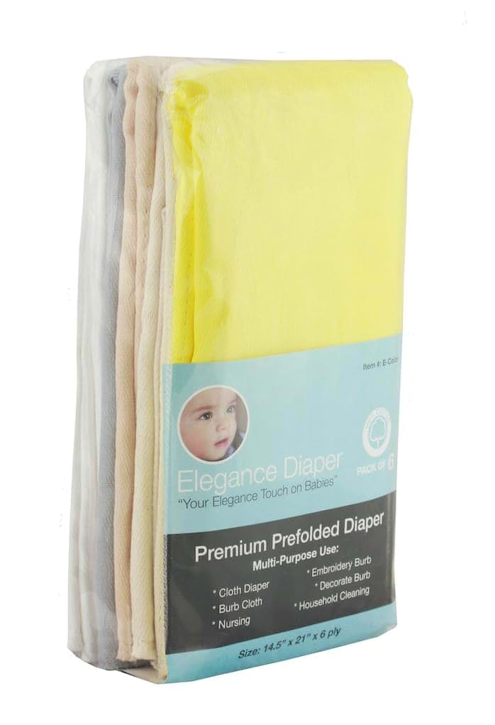 Elegance Diaper – Prefold Cloth Diaper | 6-Pack | Neutral Assorted| 100% Cotton | Soft, Absorbent, Reusable | Crafted