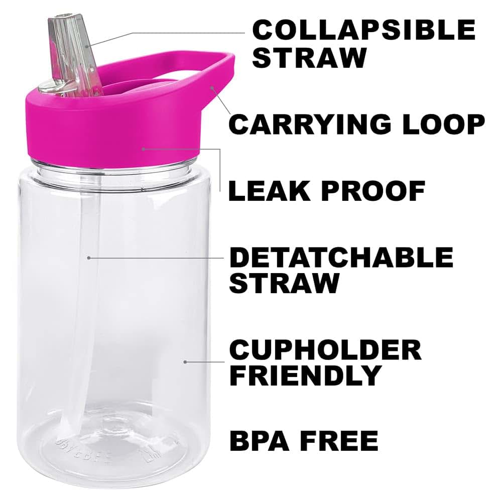 Logovision Kids Tritan Plastic Water Bottle with Straw Lid and Handle