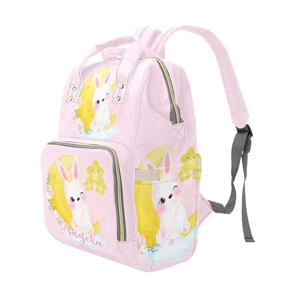 NZOOHY Little Bunny Sits on Moon Personalized Diaper Bag Backpack Multi-Function Custom with Name Large Travel Nappy