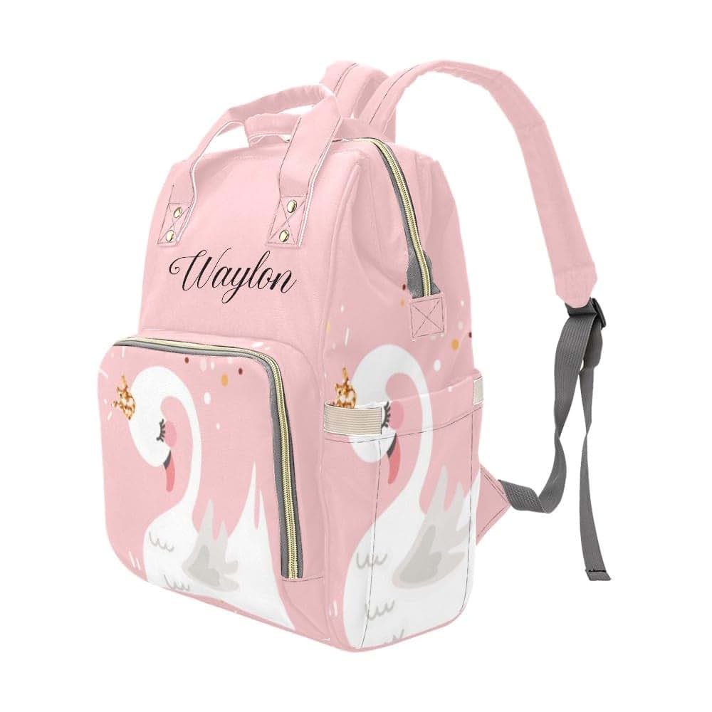 NZOOHY Love White Swans Personalized Diaper Bag Backpack Custom Name Text Backpack Nappy Bag Mommy Bag for Girl Boy (photo 4)