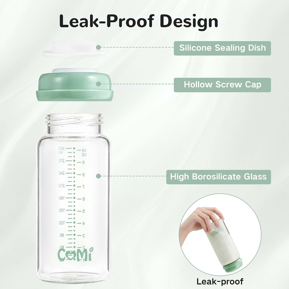 COMI Wide Neck Glass Breastmilk Collection n Storage Bottle, 4 Packs,10oz with Screw Ring Sealing Disk,Re-markable (photo 4)