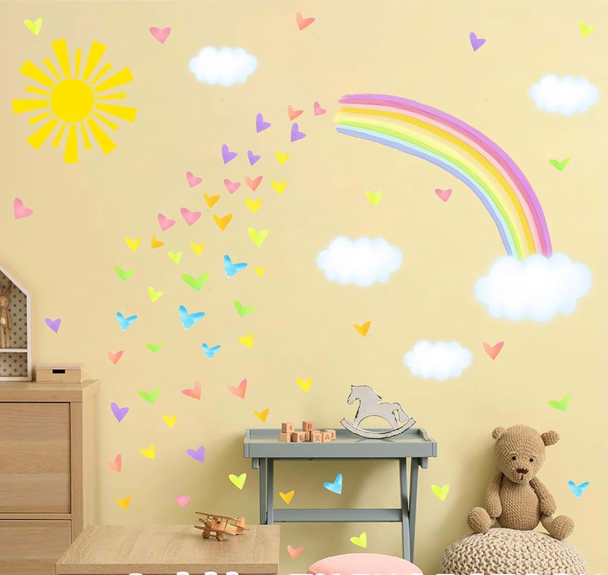 IKEYU Colorful Rainbow Wall Stickers And Watercolor Heart Decals