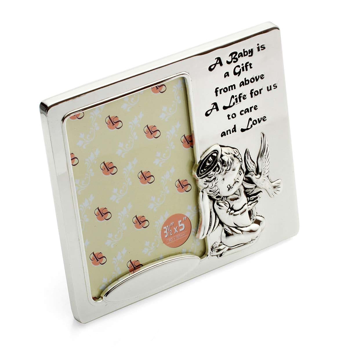 Unisaches Silver Plated Dove Angel 3.5x5 Baby Keepsake Photo Picture Frame for Christening Baptism Confirmation 1st