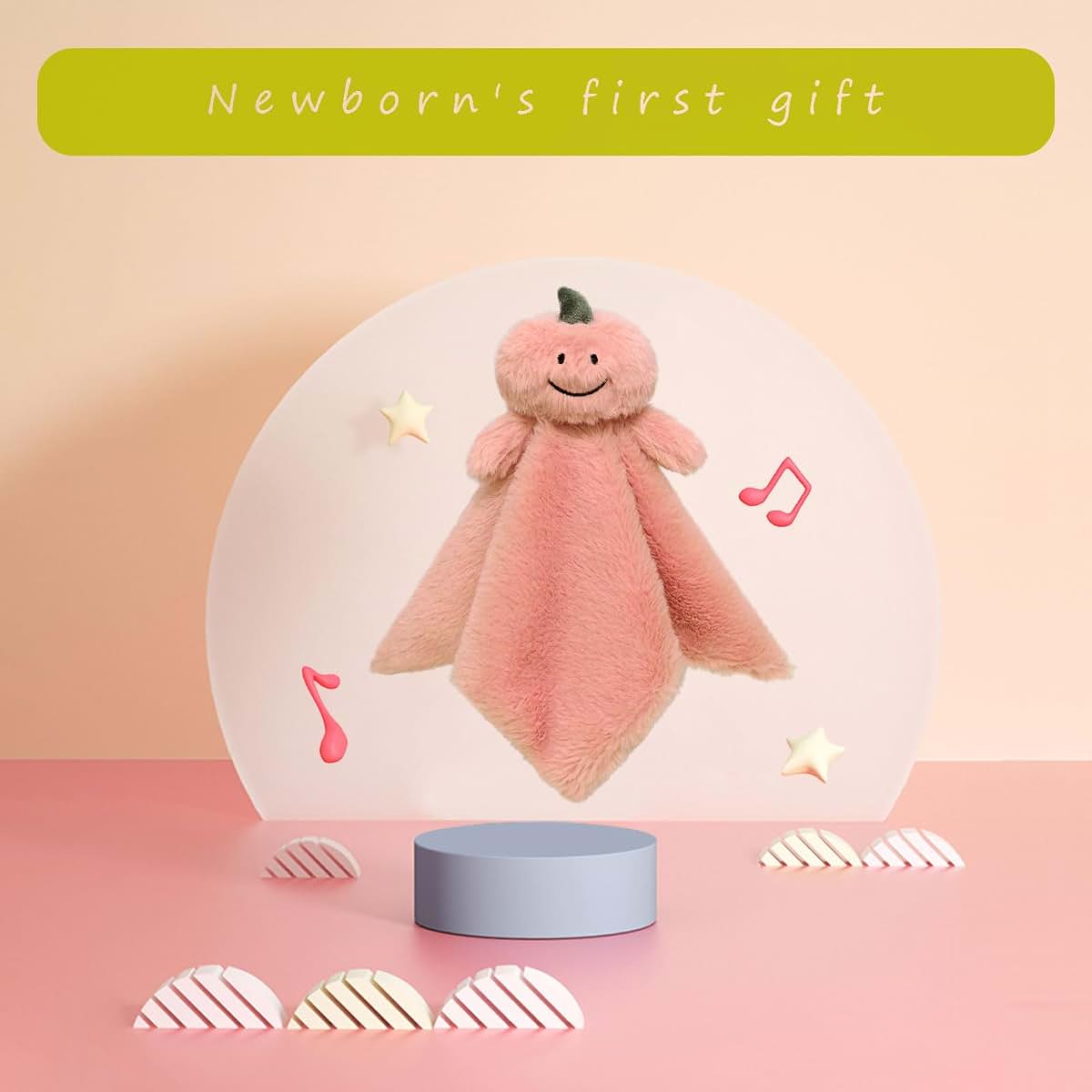 Doindute Baby Pink Pumpkin Soft Stuffed Animal Security Blanket, 14 Inch Plush Lovey for Newborns and Toddlers