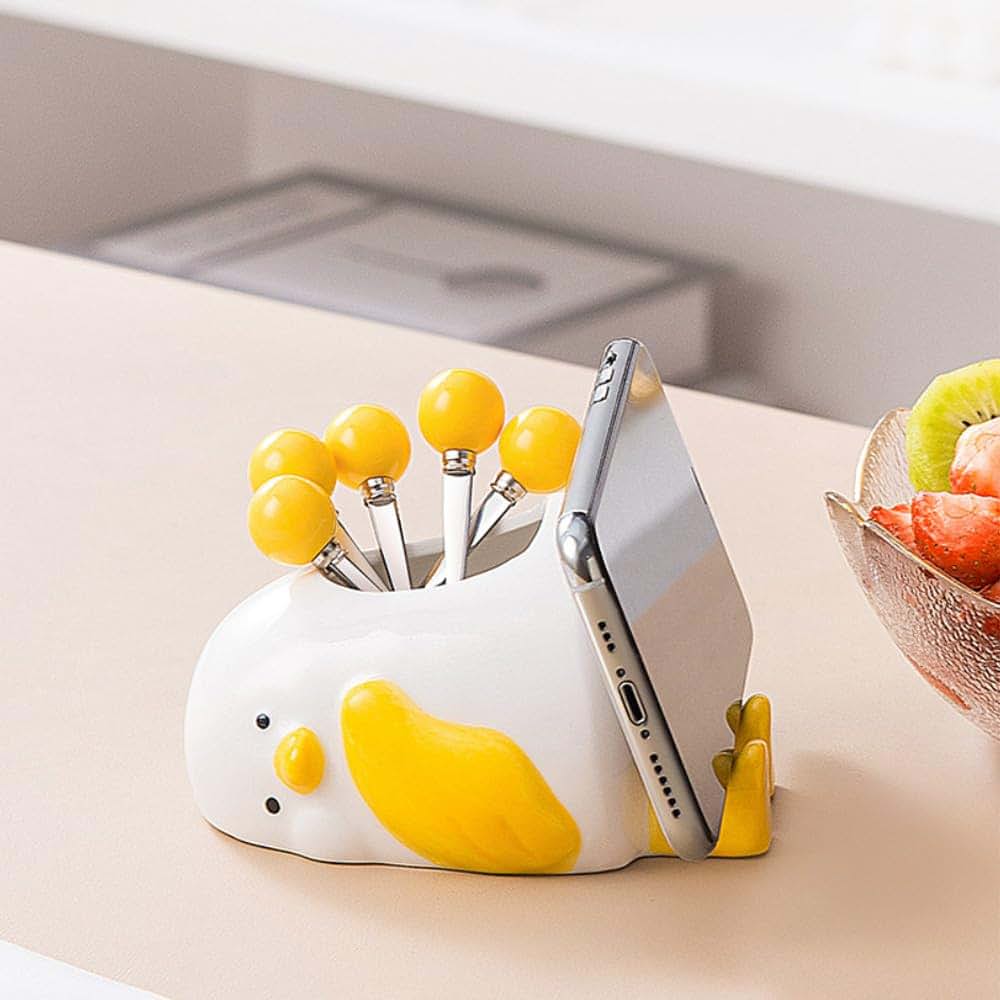 Royal Shang Youpin Duck Ceramic Storage Jar And Fruit Fork Set (photo 4)