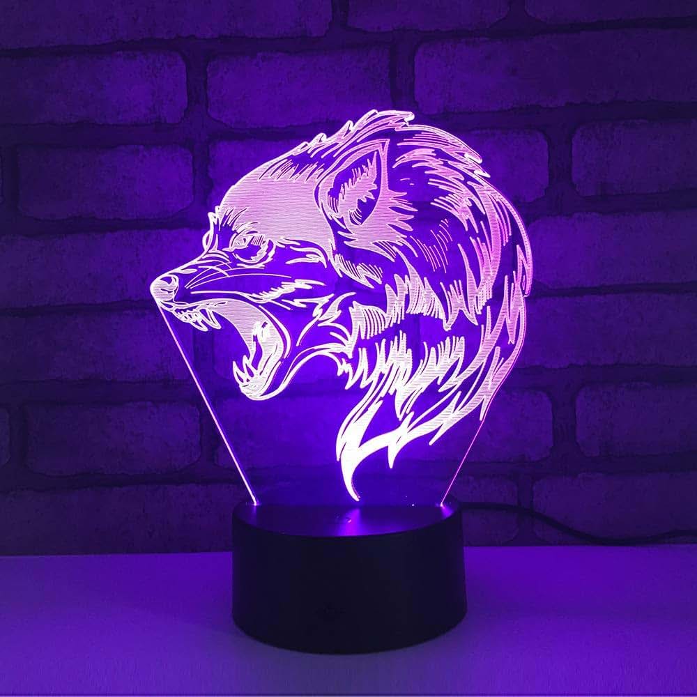 Jinnwell 3D Wolf Tiger Animal Night Light Lamp Illusion Night Light 7 Color Changing Touch Switch Table Desk Decoration (photo 4)