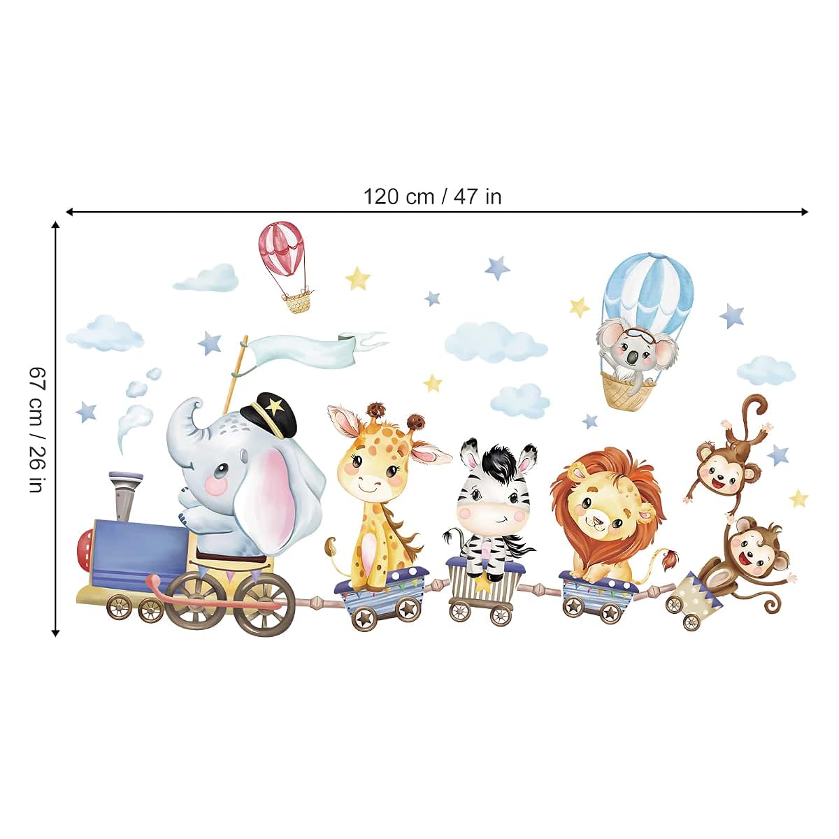 Wondever Animal Train Wall Decals Jungle Animals Elephant Wall Stickers