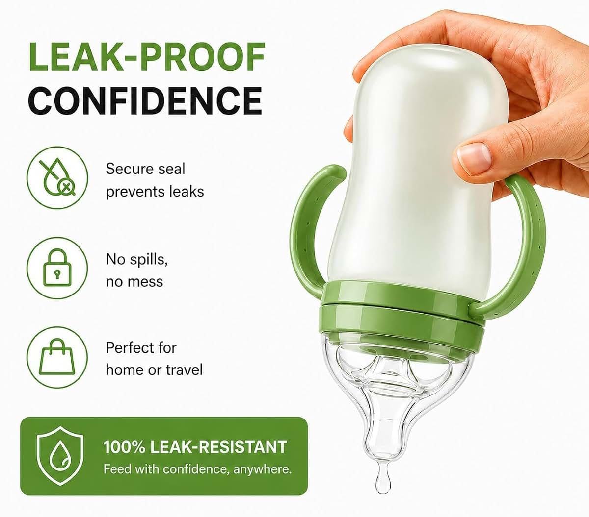 DALISCARE Silicone Baby Bottle with Handles, Green, 8 oz (photo 4)