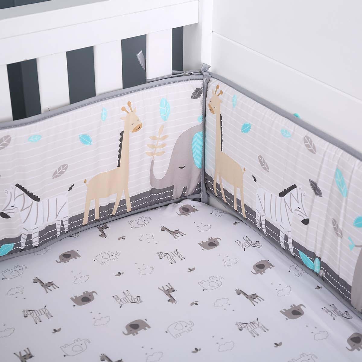 CribMATE White Crib Fitted Sheet Animal Safari Baby Crib Fitted Sheet 1 PC White Grey (Gray Zebra Elephant Giraffe (photo 3)