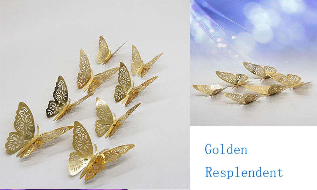 Allicere 12-Piece 3D Hollow-Out Butterfly Wall Stickers In Gold