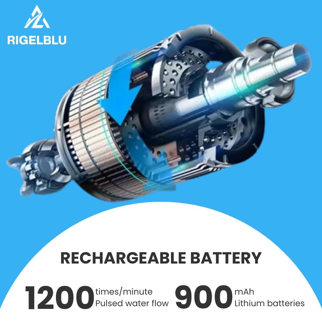 RIGELBLU Cordless Nasal Irrigator with 3 Pressure Modes and 6 Tips
