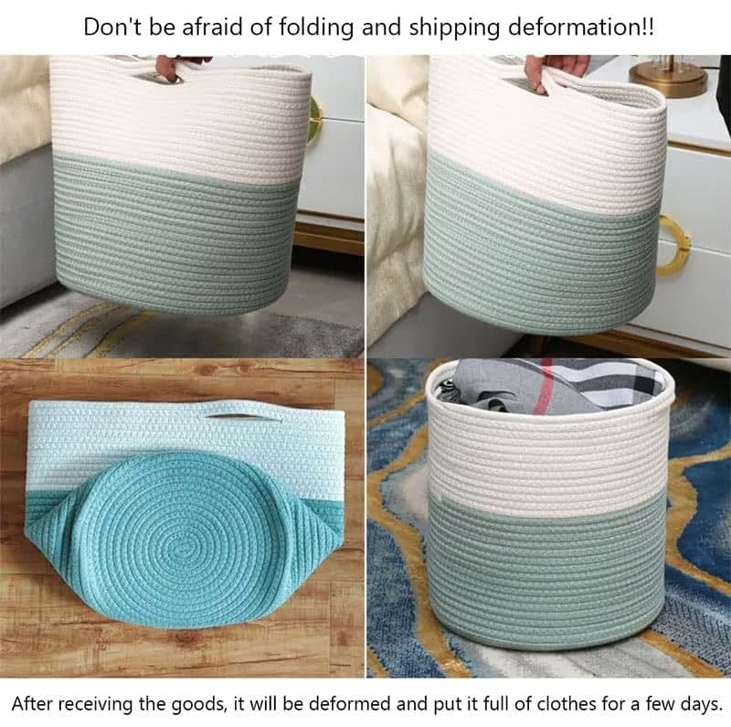 BabyOneStop Cotton Rope Laundry Basket with Handle for Kids Toys & Laundry Storage