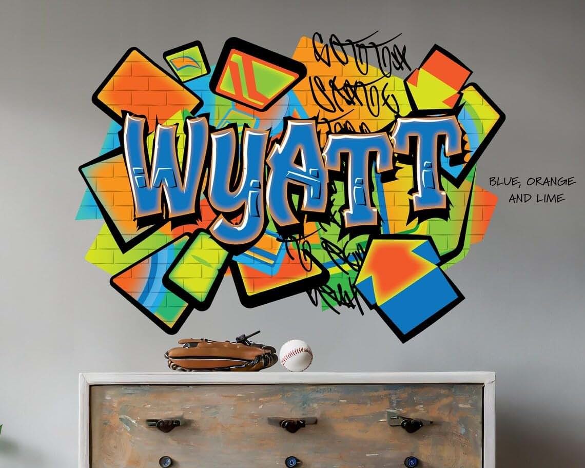 LccSt Personalized Graffiti Style Wall Decal - Custom Name Sticker for Kids Room, Nursery Decor - Personalised Art