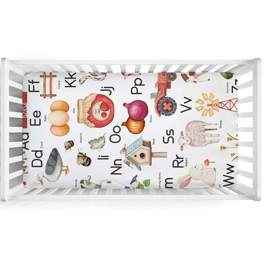 BabyOneStop Farm Animal Alphabet Fitted Crib Sheet 52x28 Inch