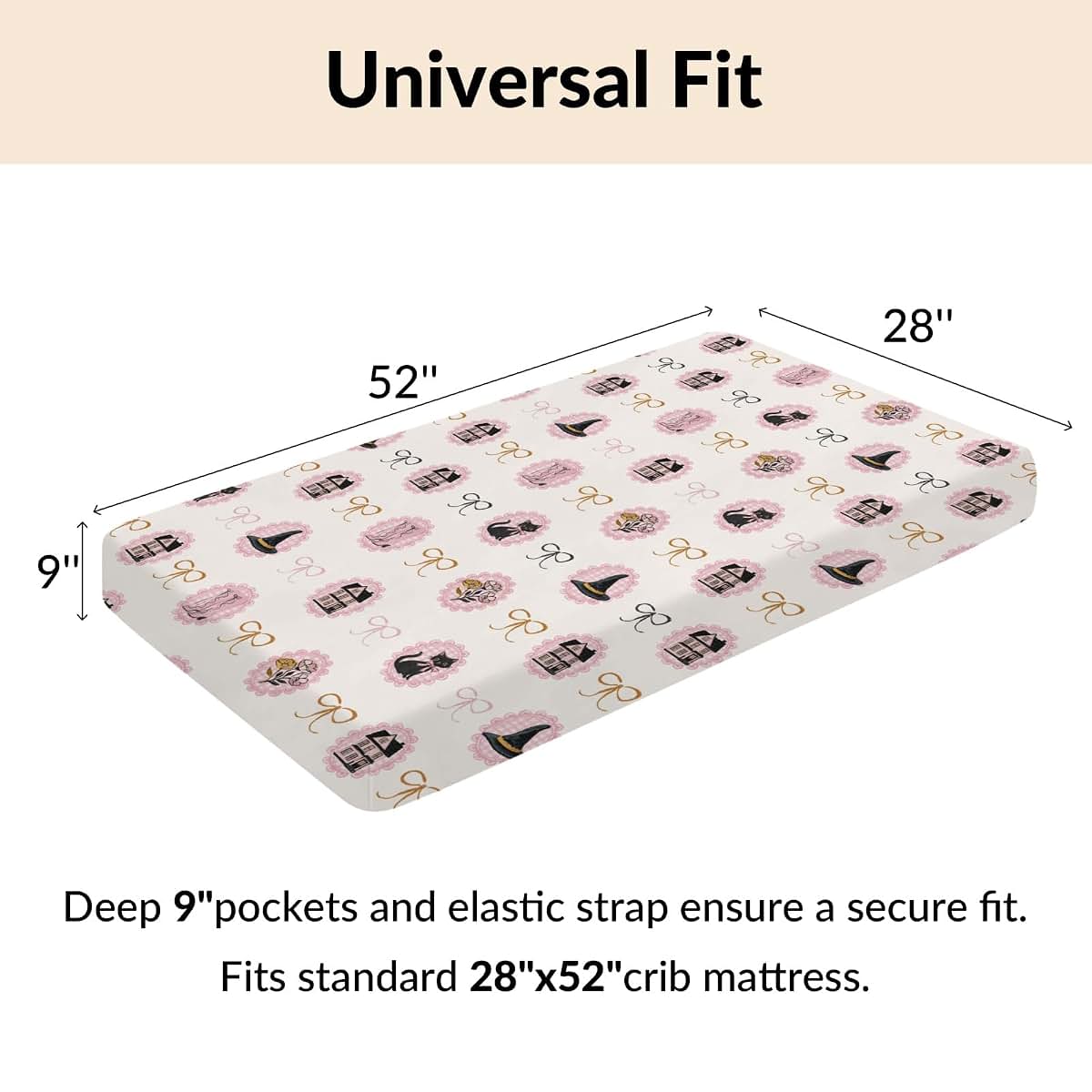 Cstdyfrv Pink Halloween Cat Witch Fitted Crib Sheet for Standard Mattresses (photo 4)
