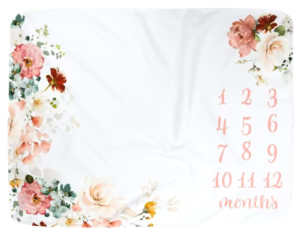 Floral Milestone Blanket for Baby Girl - Monthly Photo Background Prop