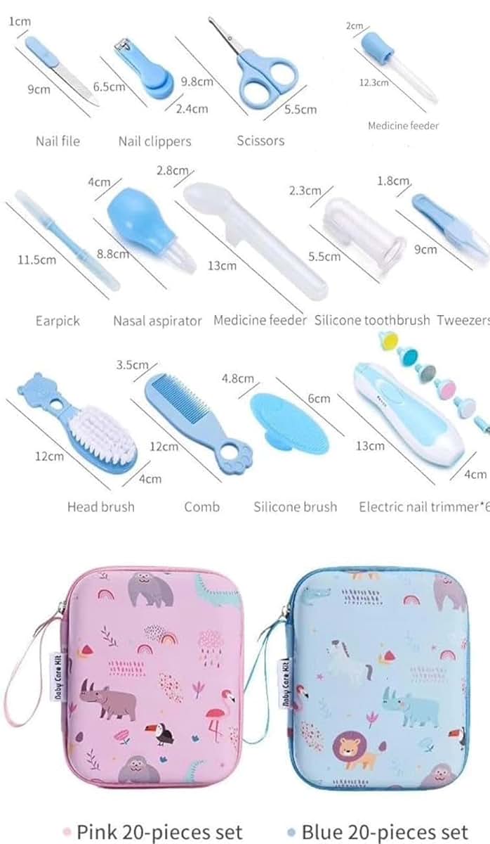 Bricam Baby Grooming Kit - Newborn Essentials & Care Kit with Changing Mat, Brush, Comb, Clippers & Travel Case (Blue)