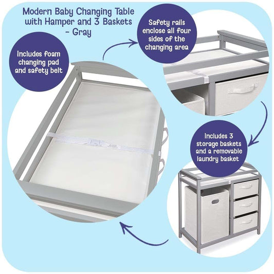 Badger Basket Baby Changing Table With Hamper And Storage Baskets