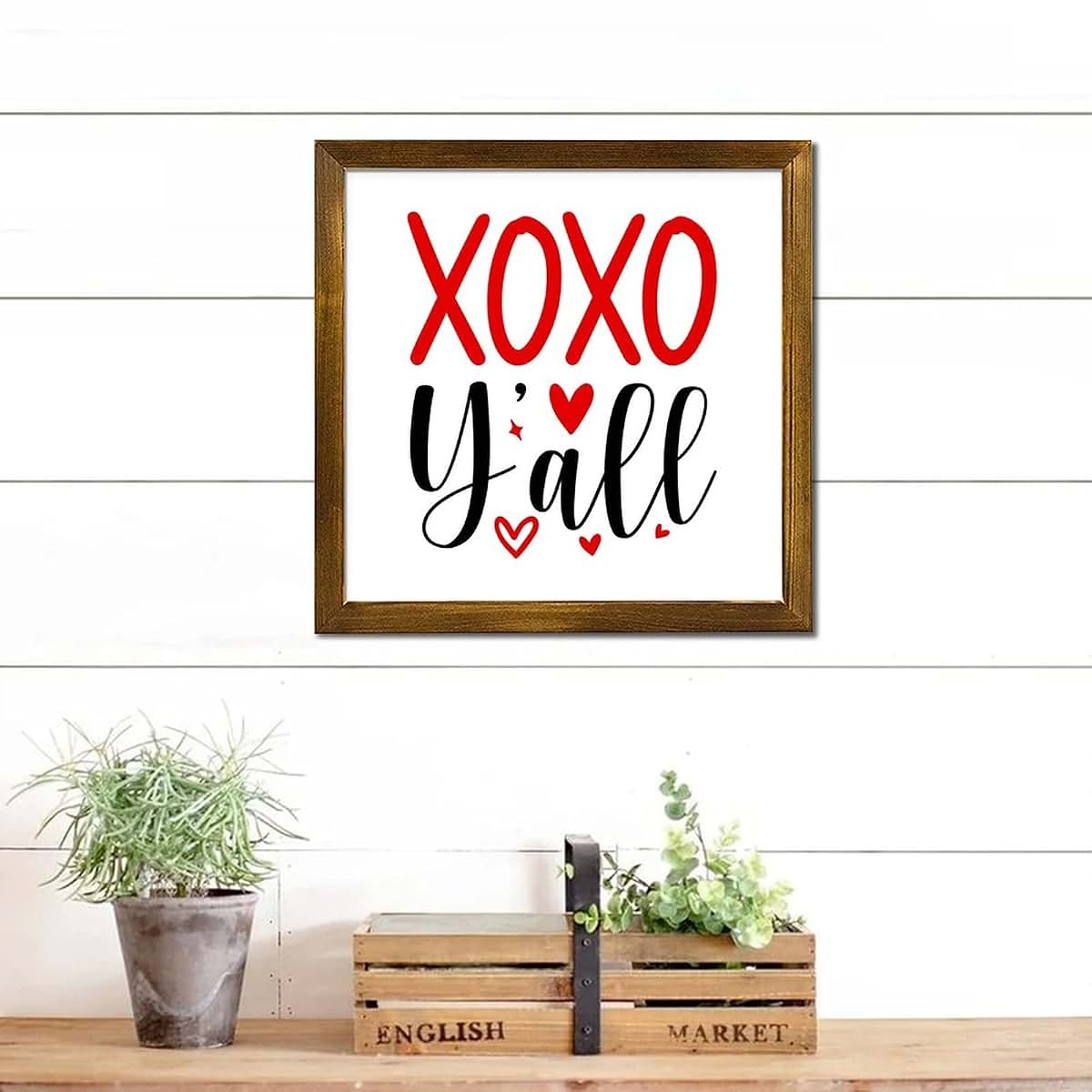 JuneLucky XOXO Y'all Framed Wood Sign