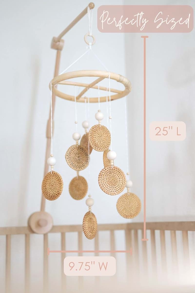Boho Baby Mobile Decor | Natural Rattan Crib Accent for Nursery